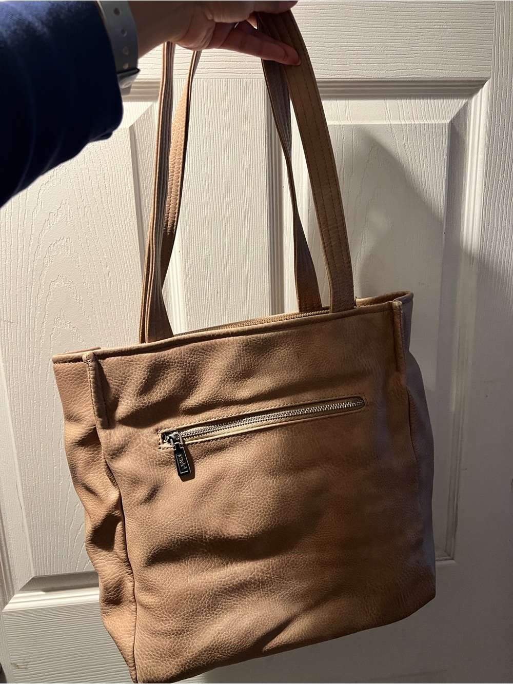 Fossil Cognac Leather Tote with Front Zip